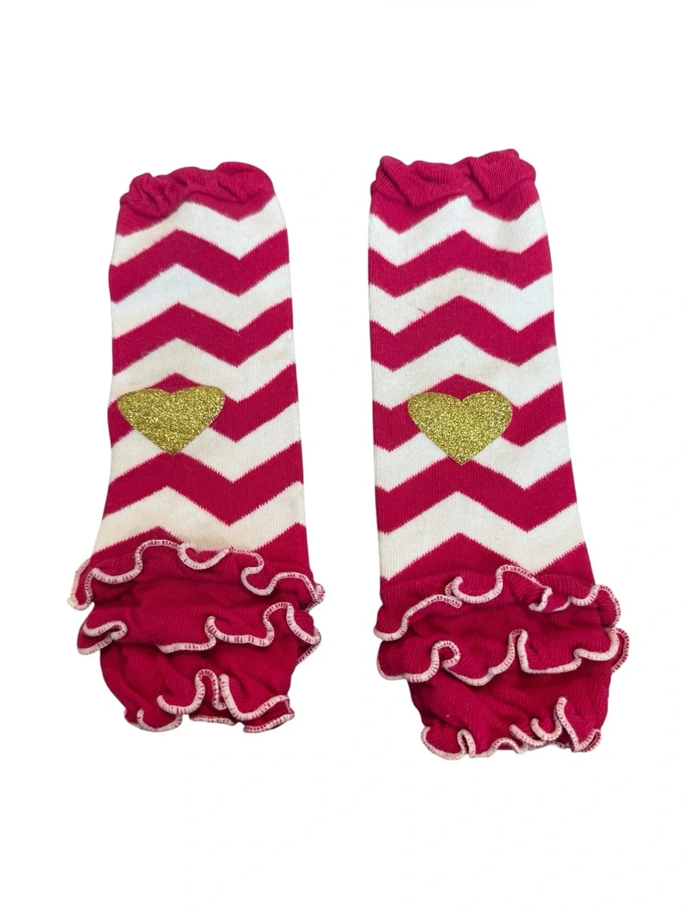 Unbranded Toddler Girls Pink Chevron Ruffle Leg Warmers with Gold Heart